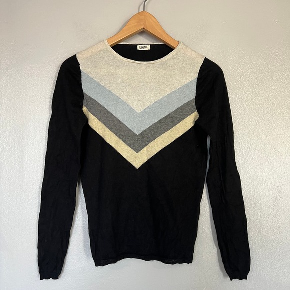 L'agence Black Cashmere Wooln Pullover Sweater Size XS Blue Gray Chevron Stripes - Picture 3 of 12